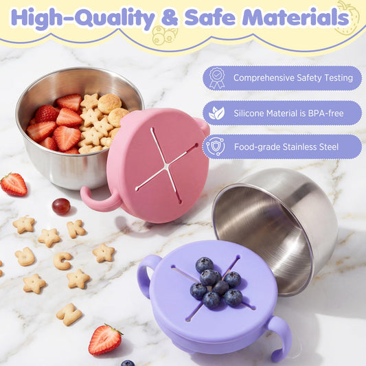 Two pack stainless steel snack containers with silicone lids