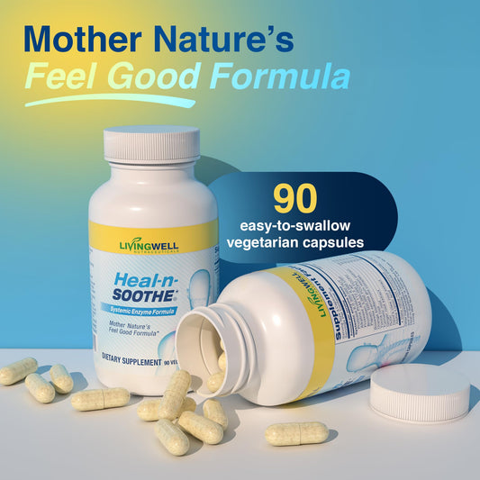 HEAL-N-SOOTHE systemic enzymes dietary supplement bottle showing nutritional information facts