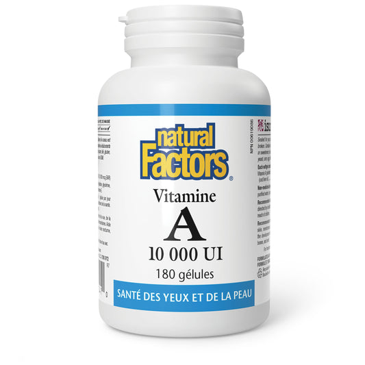 Natural Factors Vitamin A softgel supplement label details