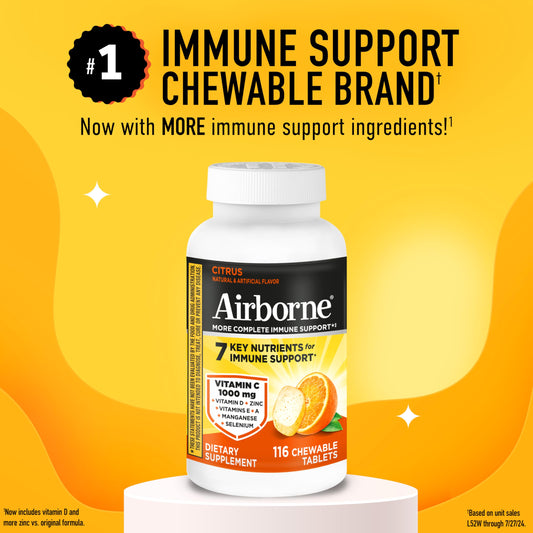 Airborne Citrus Chewable Tablets 116 count packaging details
