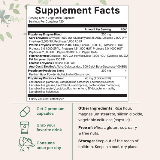 Micro Ingredients Super Enzymes supplement facts showing active digestive enzymes