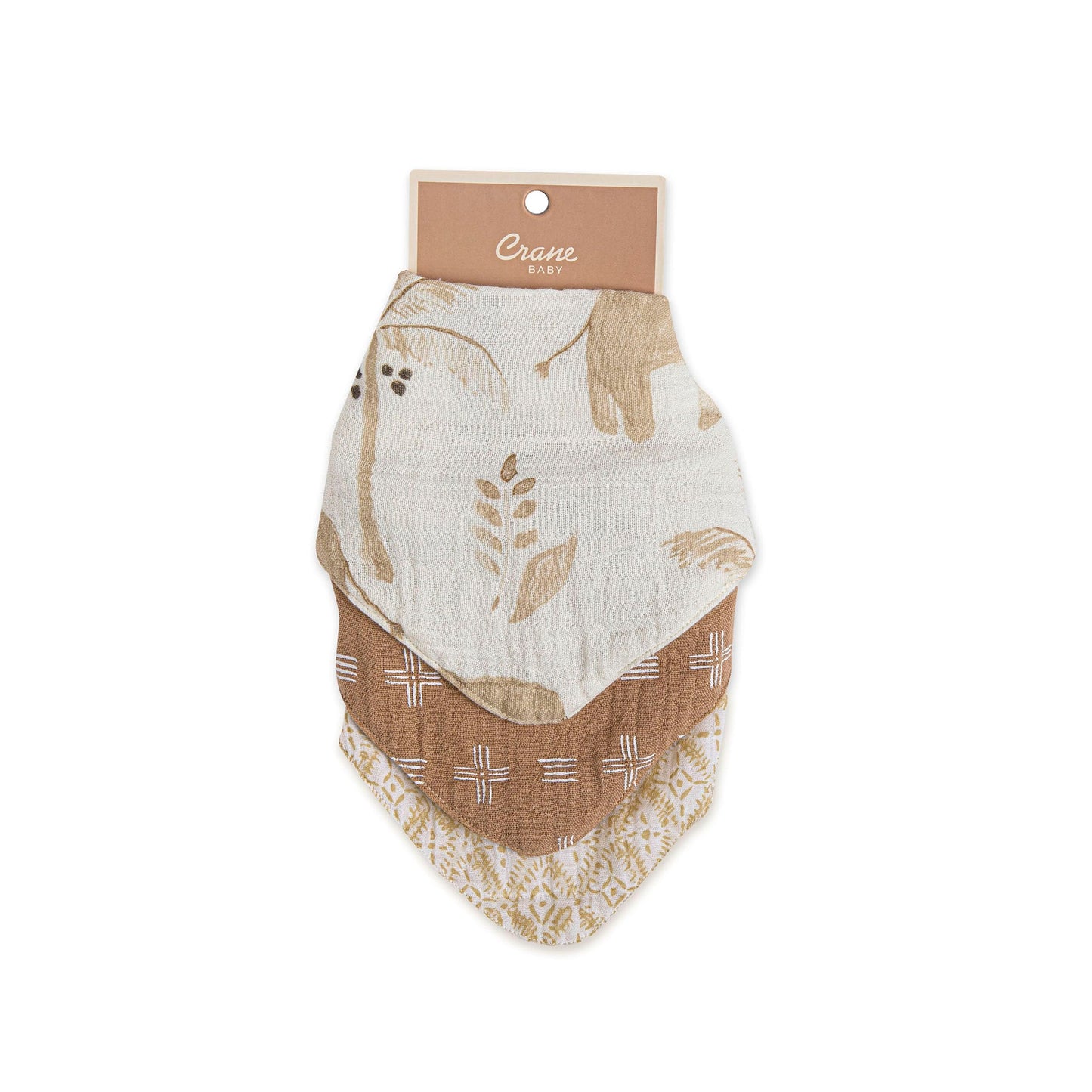 Baby wearing Crane Baby Kendi collection muslin bandana bib