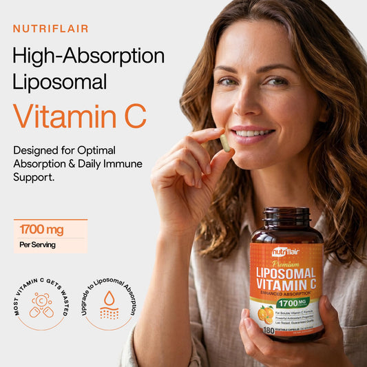 NutriFlair Liposomal Vitamin C 180 capsules supplement details and dietary facts panel