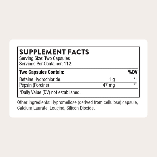 Thorne digestive enzyme supplement bottle showing supplement facts and ingredients