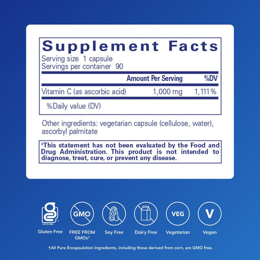 Pure Encapsulations Vitamin C 90 capsules authentic USA imported supplement side label