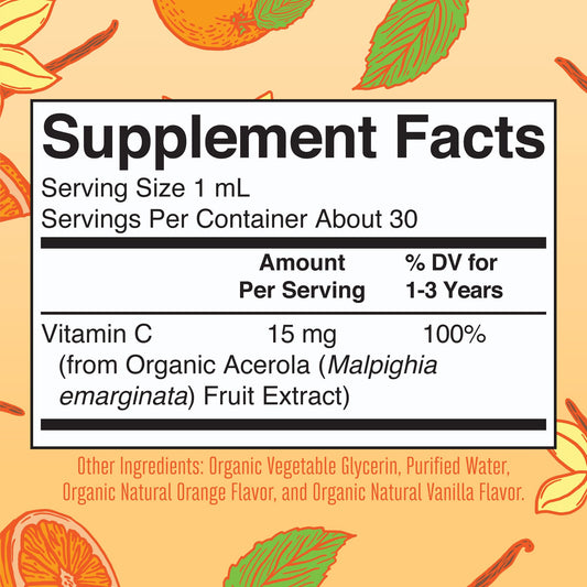 MaryRuth Organics liquid vitamin C for toddlers orange vanilla flavor details