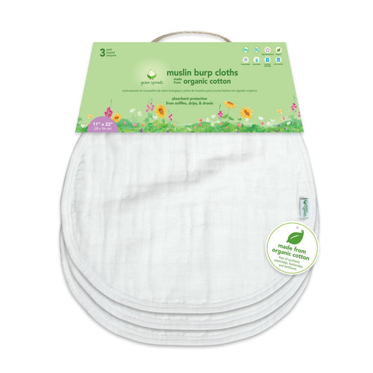 Three pack set of Green Sprouts white muslin burp cloths