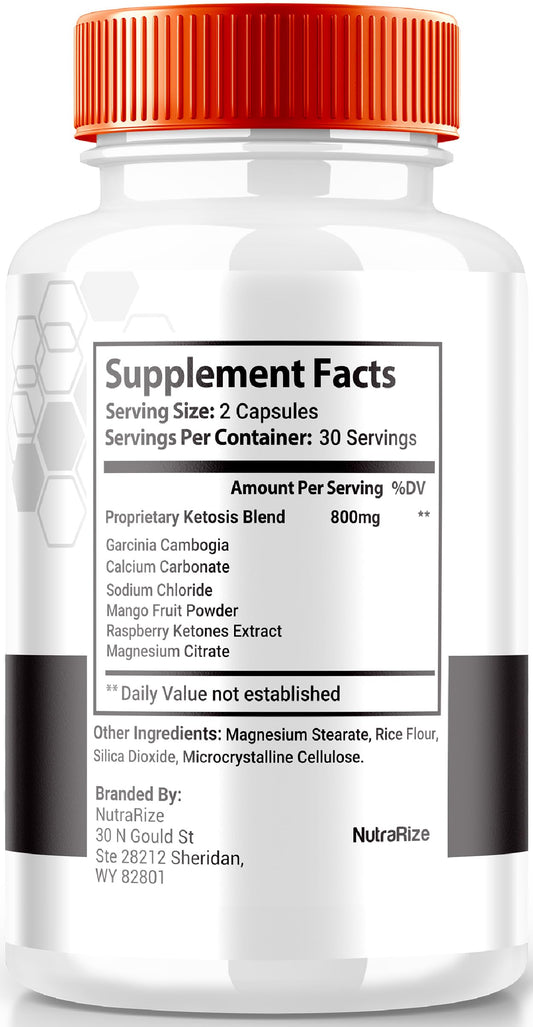 NutraRize Fast Burn Keto dietary supplement bottle highlighting the 800mg capsule count.