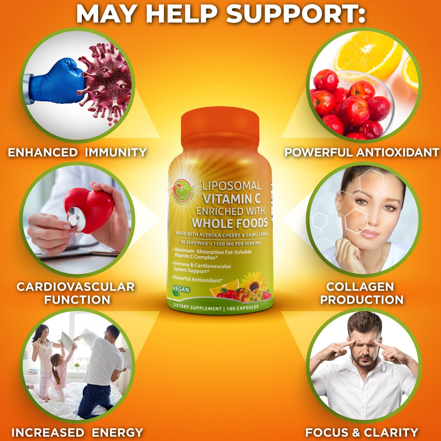 Authentic USA imported liposomal vitamin C 1500mg bottle displaying non GMO and gluten free badges