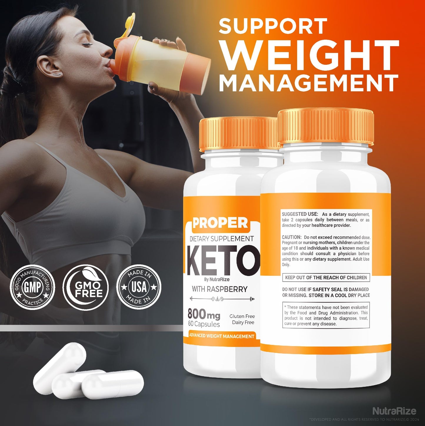 NutraRize keto supplement container showcasing high quality vegetarian capsule certification