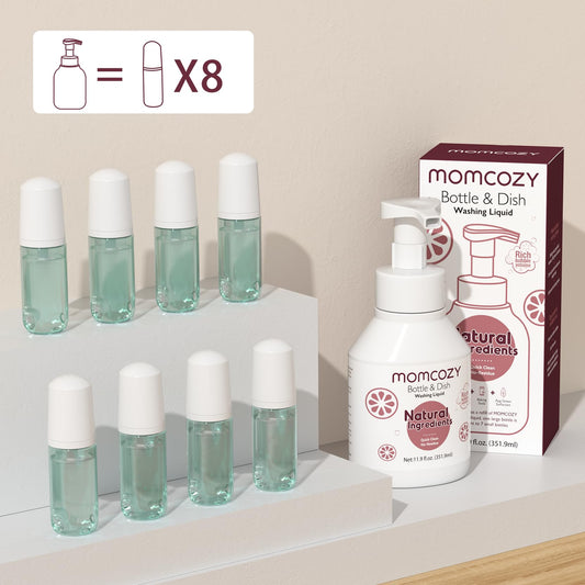 Momcozy cleaning fluid bottle with natural foam texture