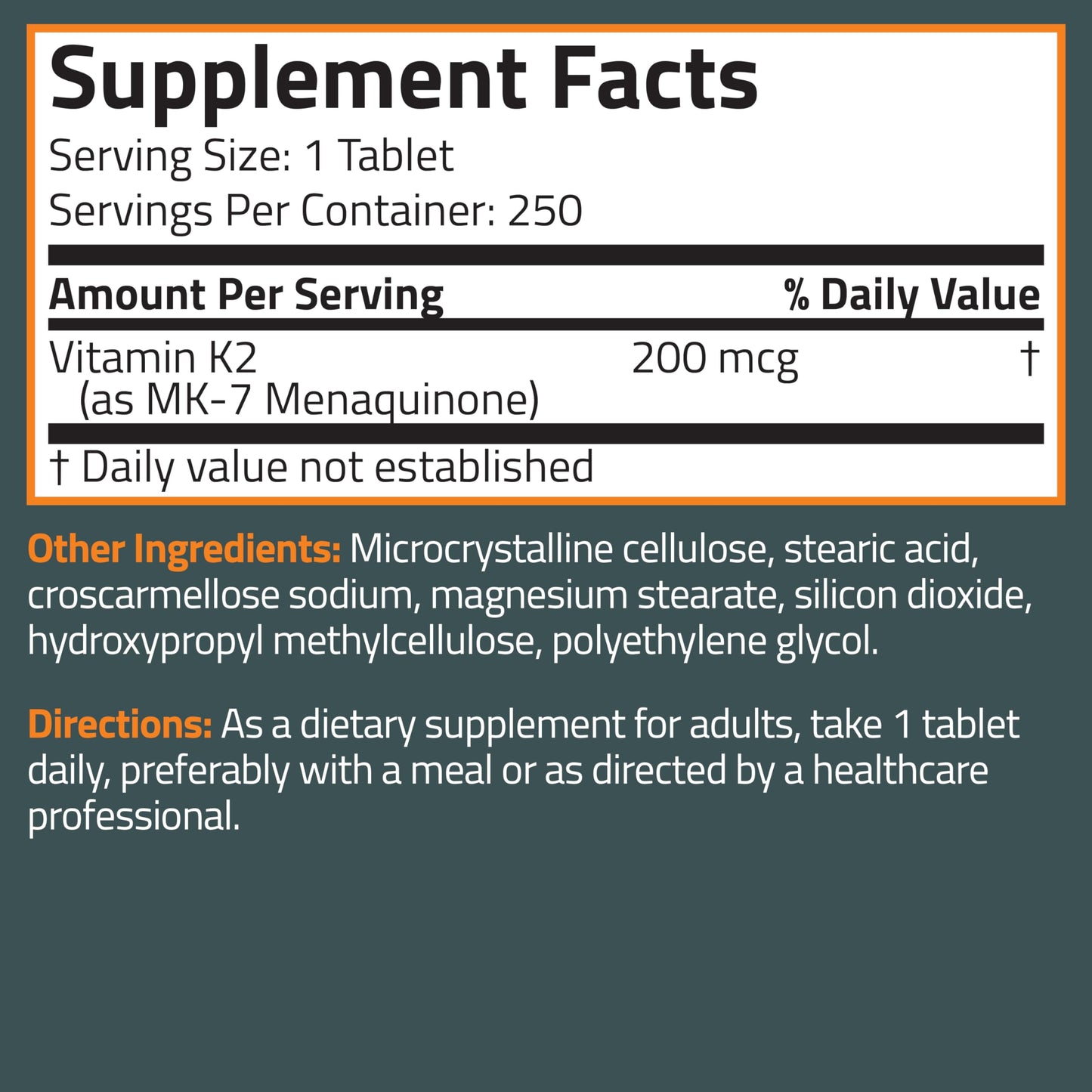 Bronson Vitamin K2 dietary supplement clean round vegetarian tablets display
