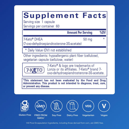Pure Encapsulations 7-Keto DHEA supplement facts and ingredient list side label