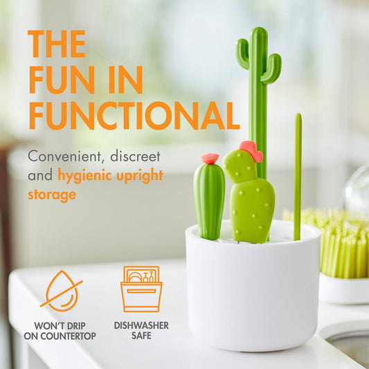 Boon Cacti bottle brush set inside white vase