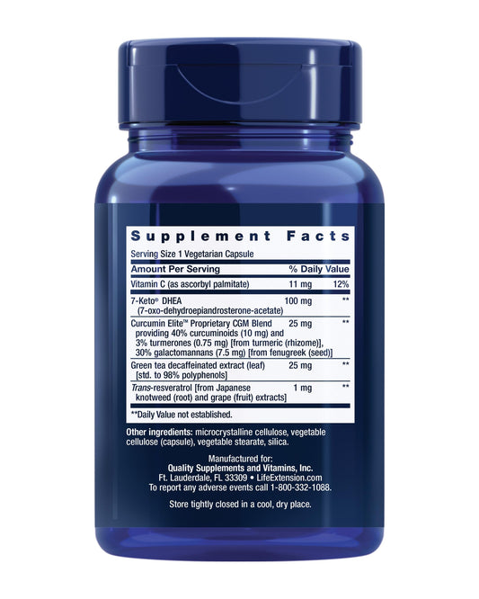 Life Extension 7 Keto DHEA 100 mg 60 vegetarian capsules supplement facts label