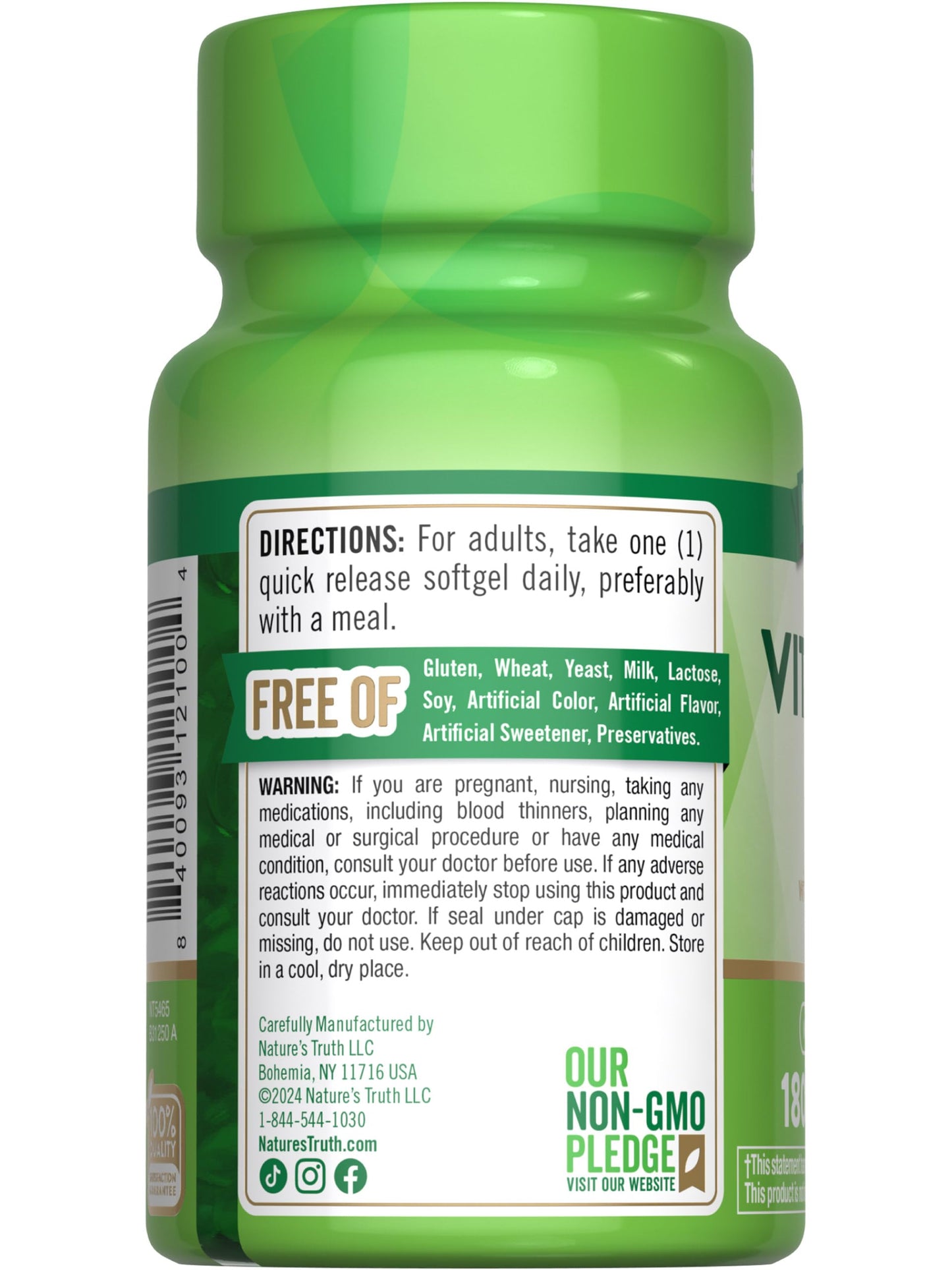 Authentic Nature's Truth Vitamin K2 100 mcg dietary supplement bottle packaging for cardiovascular and bone metabolism support