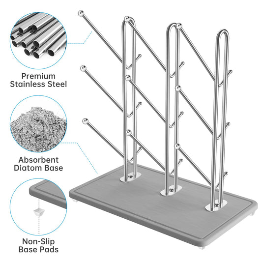 Foldable stainless steel bottle drying rack for kitchen