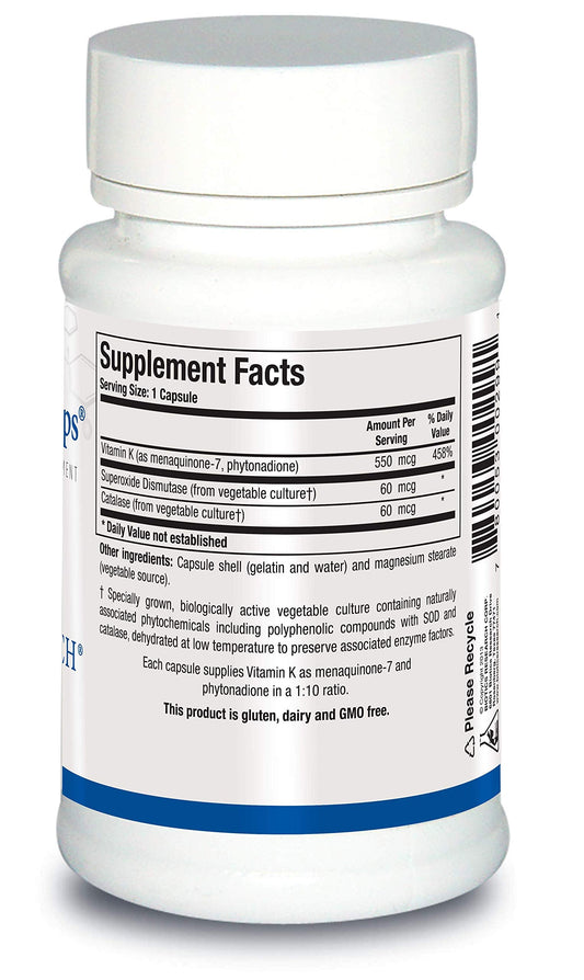 Biotics Research Vitamin K supplement nutritional facts label showing K1 and K2 MK7 ingredients