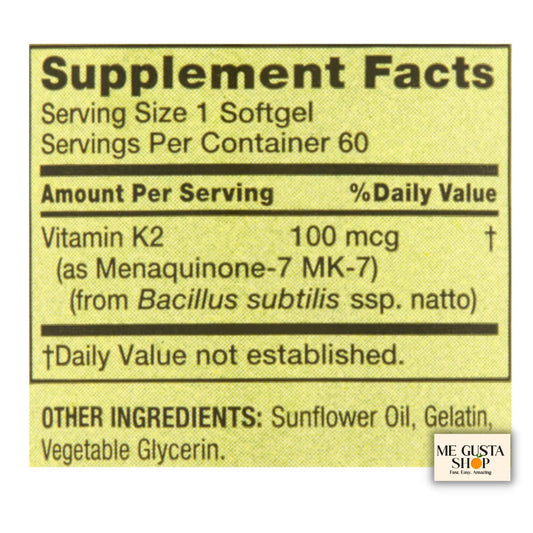 Spring Valley Vitamin K2 one hundred micrograms supplement bottle next to the included weekly pill organizer