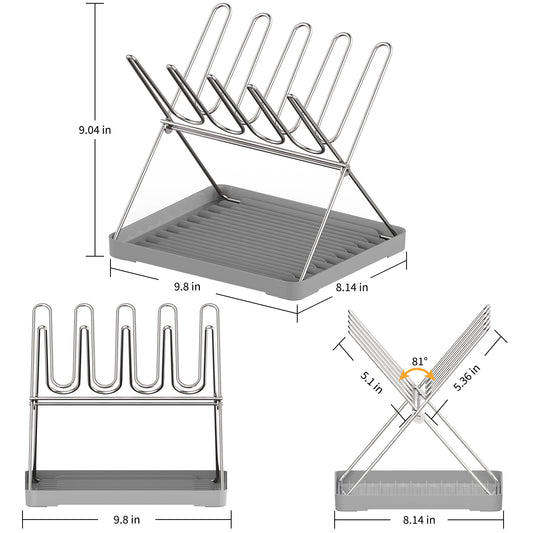 Foldable water bottle drying rack with items organized vertically