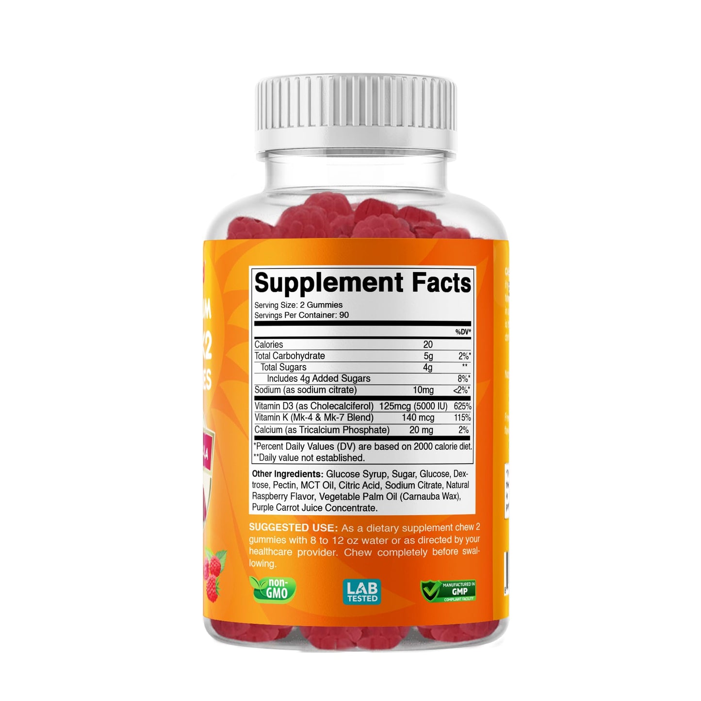 Lifestyle display of the premium allergen free health gummies showing the vegetarian certification seals.