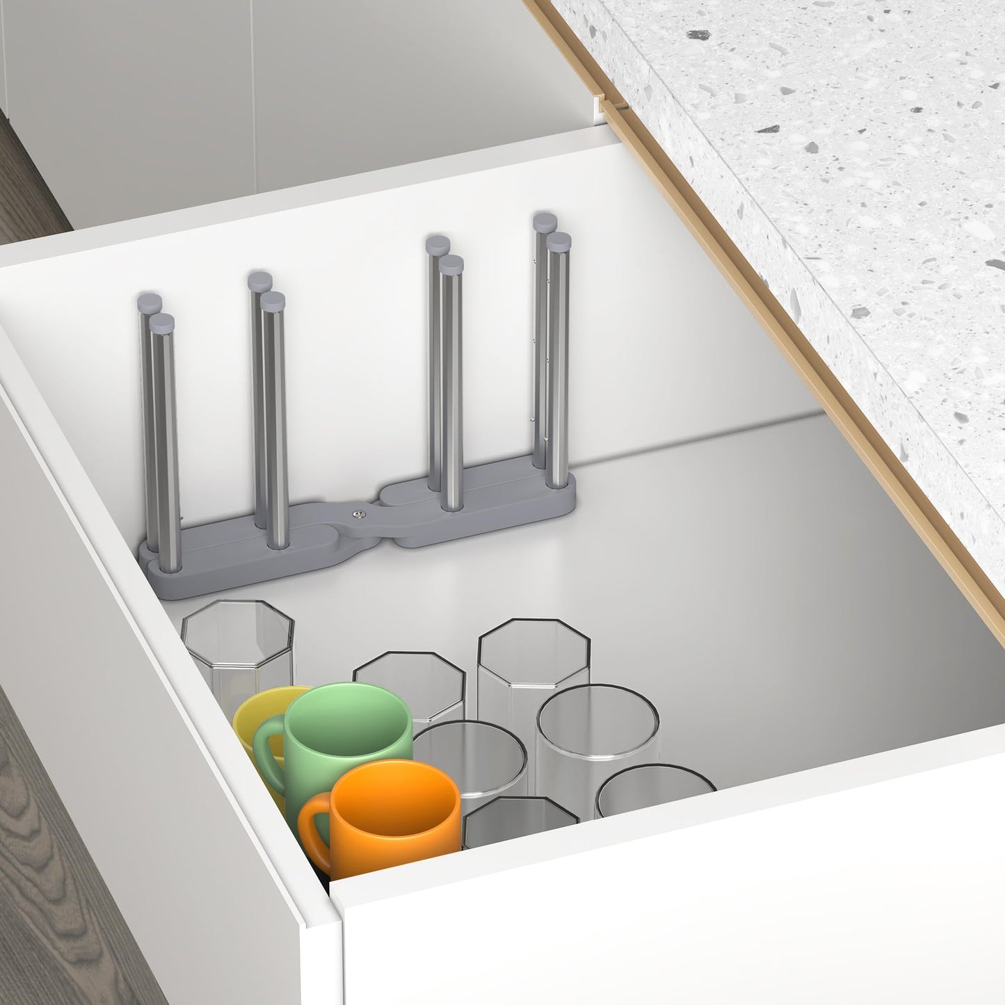 Vaekucean kitchen drying rack showing protective pole caps