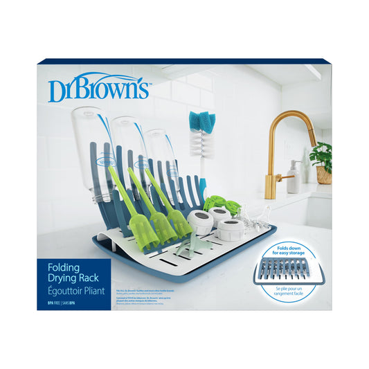 Dr. Brown's drying rack holding baby bottles and nipples