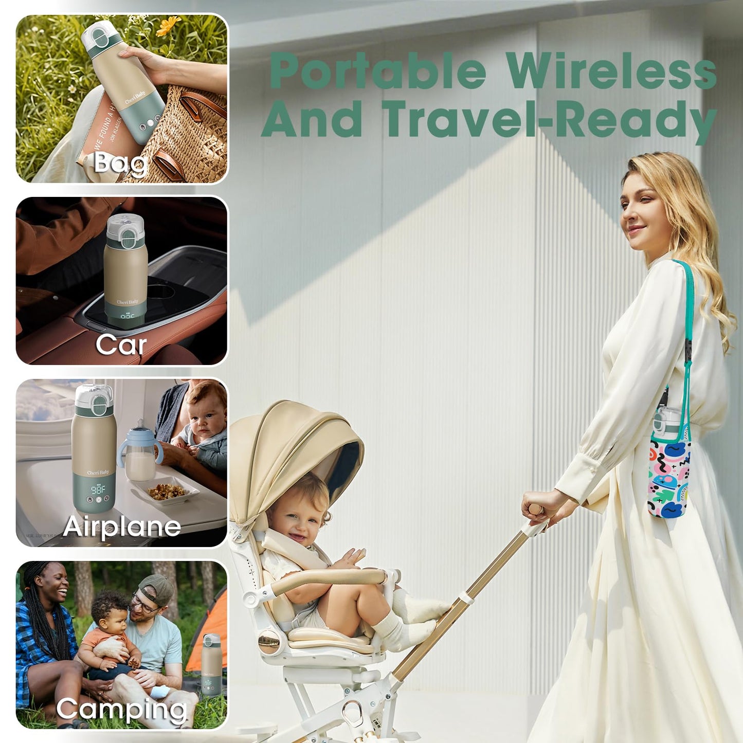 Wireless Cheri Baby bottle warmer charging with USB-C cable
