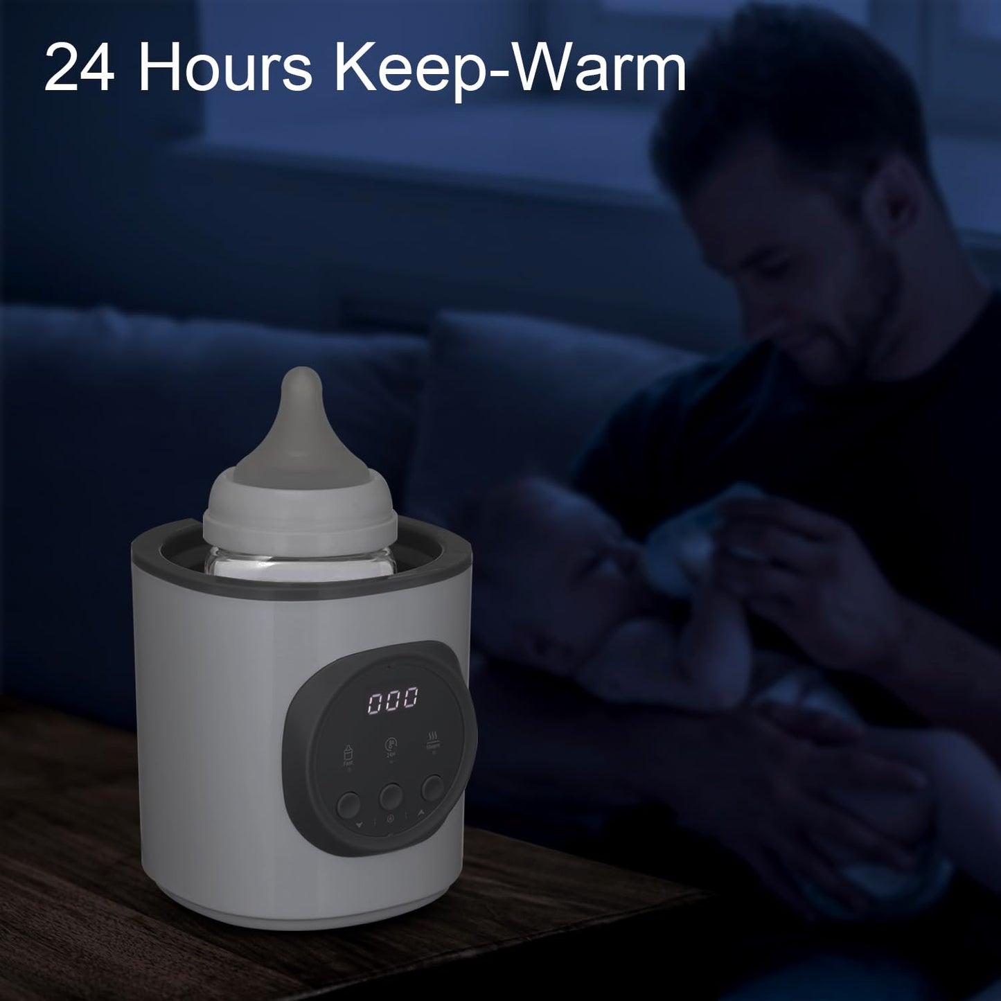 Compact design of Vaundra baby bottle warmer in a nursery setting