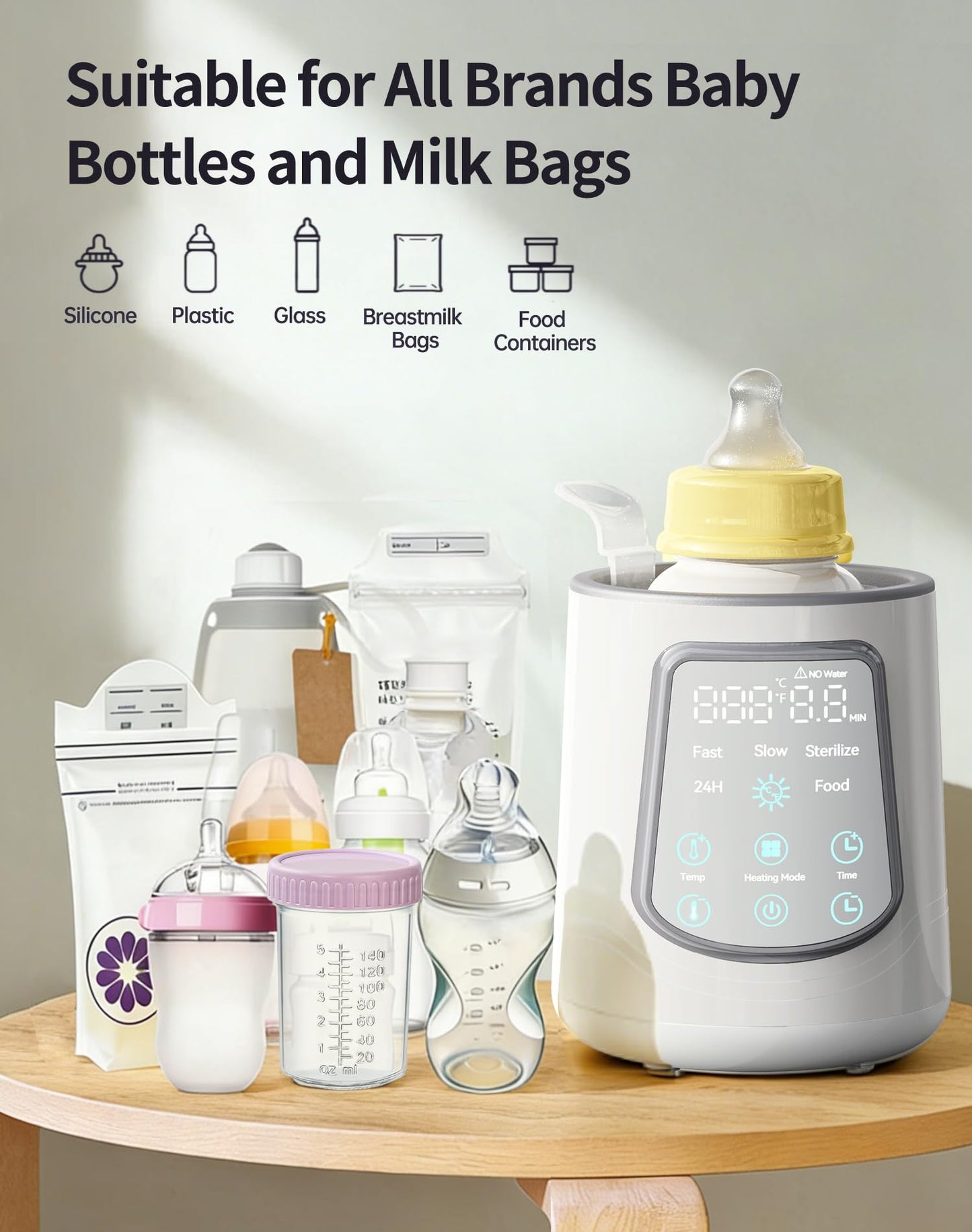 Kumikimi 12-in-1 grey baby bottle warmer in a nursery setting