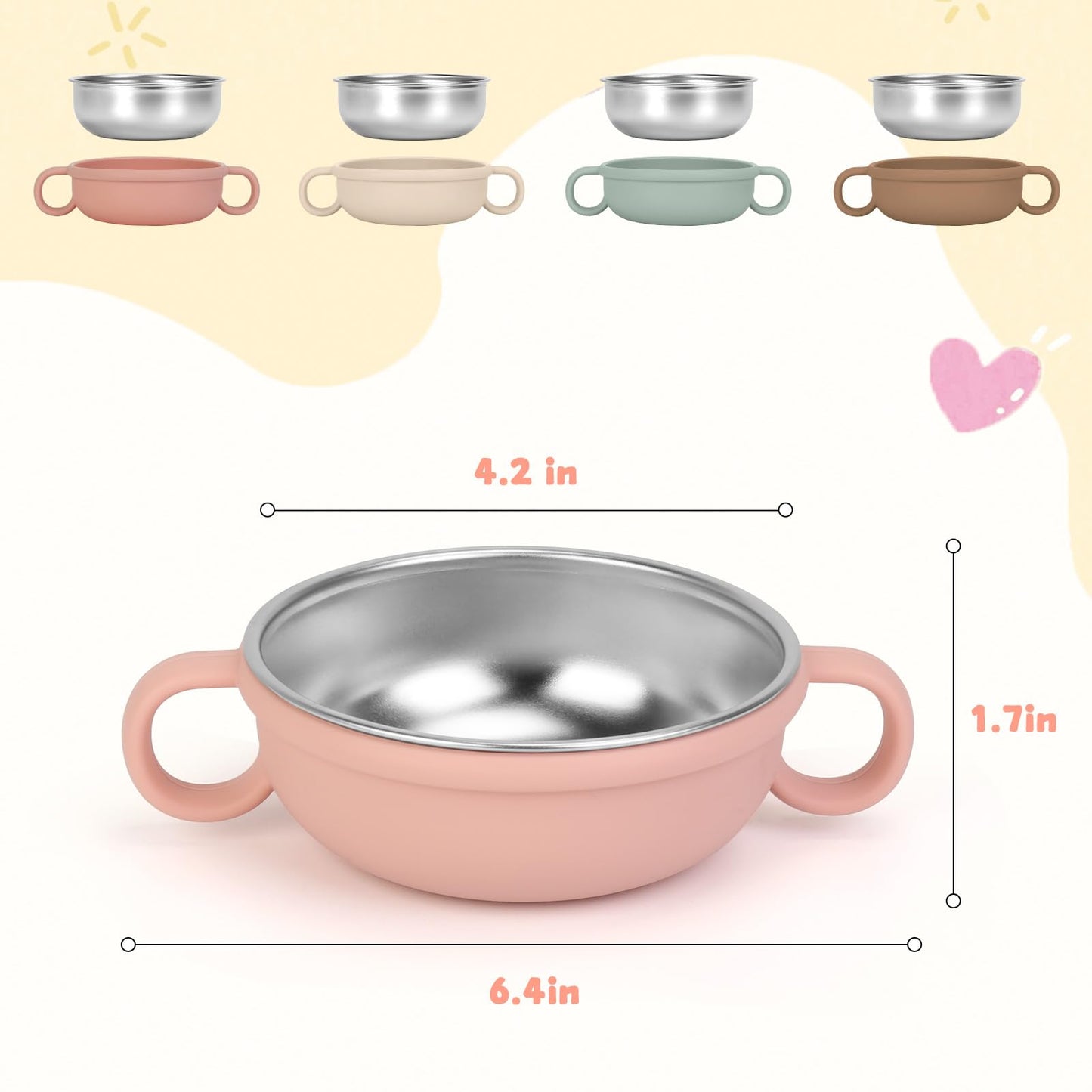 Dishwasher safe stainless steel baby feeding bowls set for snacks and cereal