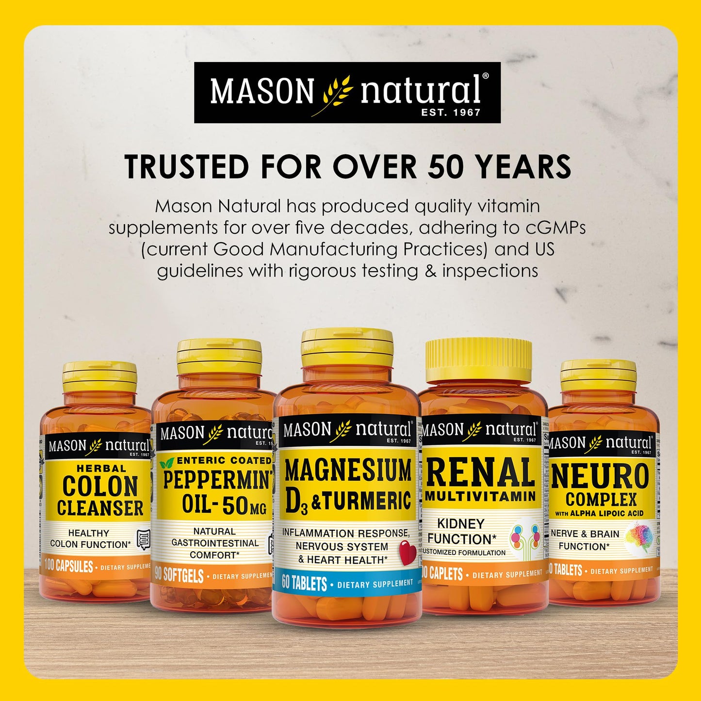 Mason Natural Vitamin B1 100 day supply bottle highlighting soy free and gluten free specifications.