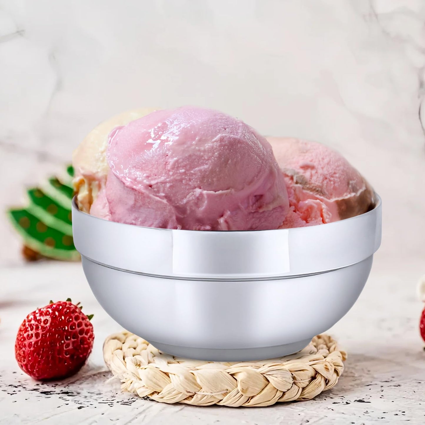 Child friendly metal bowl set for snacks and desserts