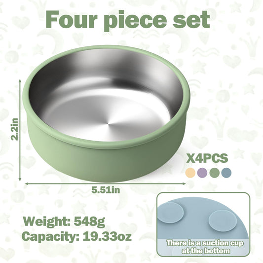 Mity Rain toddler bowls showing removable silicone shell and steel insert