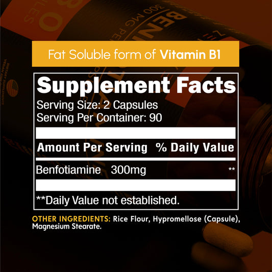 Zenavea Benfotiamine supplement label details showing non GMO and gluten free certifications