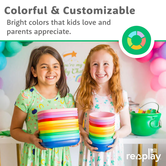 Three stackable Re Play deep walled toddler snack bowls
