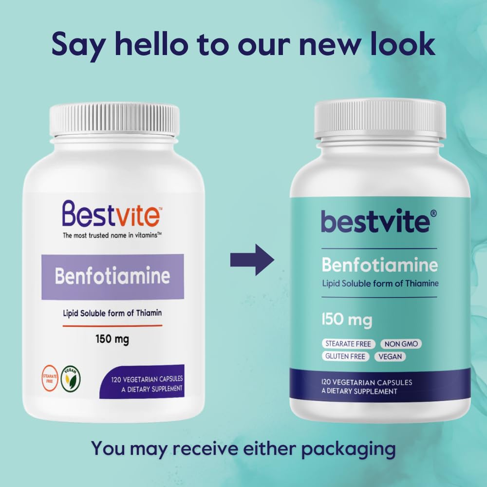 Premium BESTVITE Benfotiamine nerve health support capsules product packaging lifestyle shot