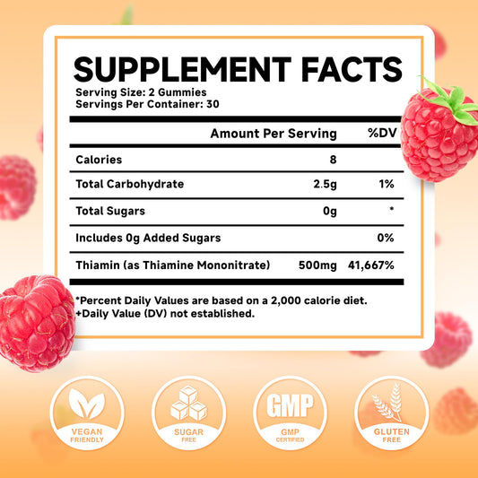 MEENCCD high potency 500mg thiamine raspberry flavored chewable gummy bears