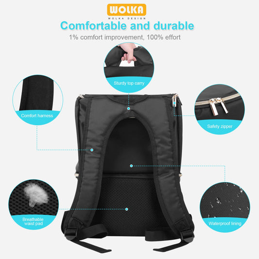 Wolka breastmilk cooler backpack showing open dual compartments for organization.