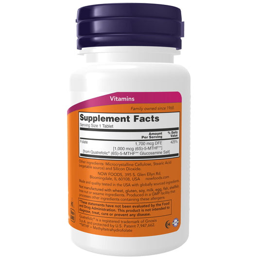 Side panel of NOW Foods co-enzyme B vitamin supplement tablets bottle