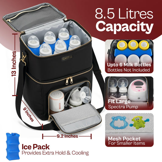 Castal double layer pumping bag open compartment showing spectra pump fit