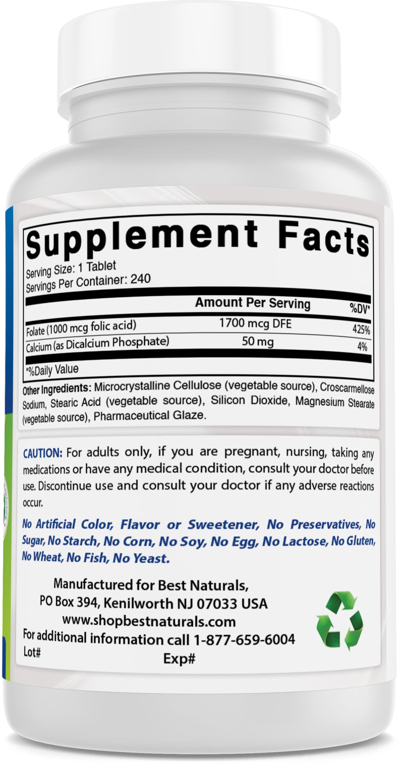 Best Naturals Vitamin B9 high potency tablets packaging details