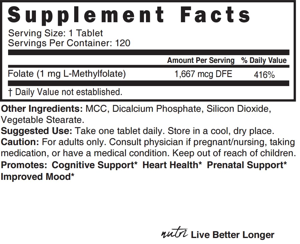 Top angle view of the Nature's Fusions Nutri L-Methylfolate container emphasizing the safety cap and secure packaging for import.