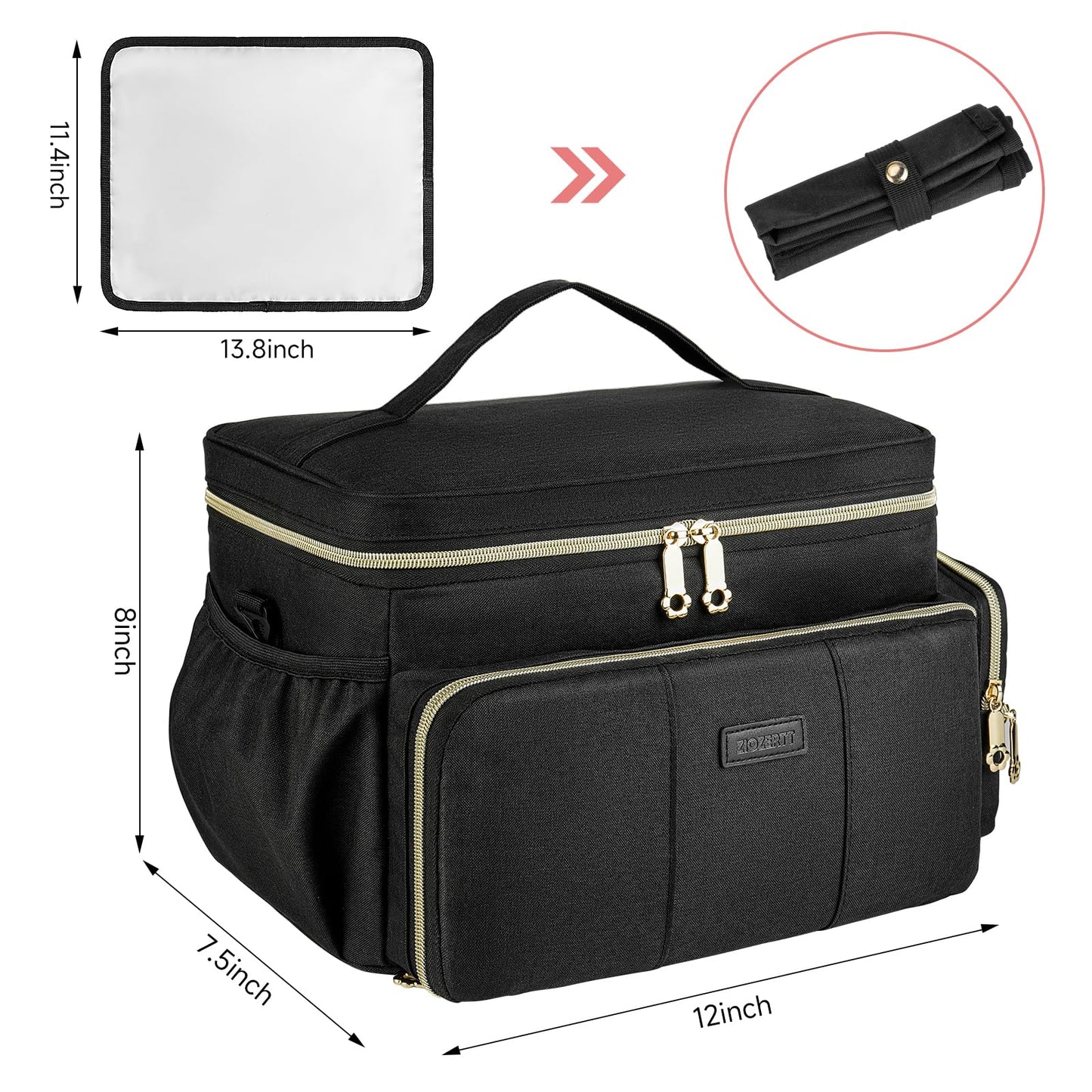 Ziozertt compact black pumping bag organized with storage bags and accessories for working moms.