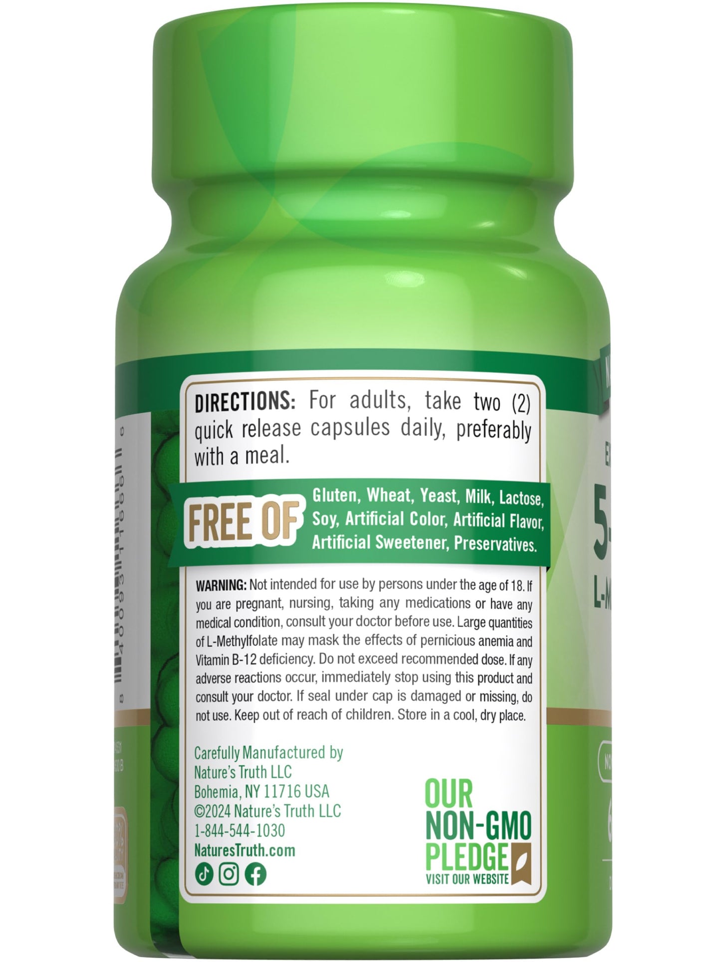 Nature's Truth extra strength active form B9 supplement bottle cap and seal showcasing product safety