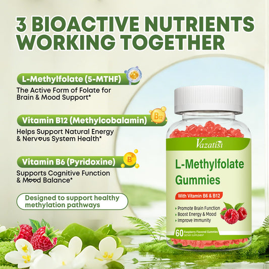 Vazatisi L-Methylfolate dietary supplement back label showing supplement facts and active B vitamins