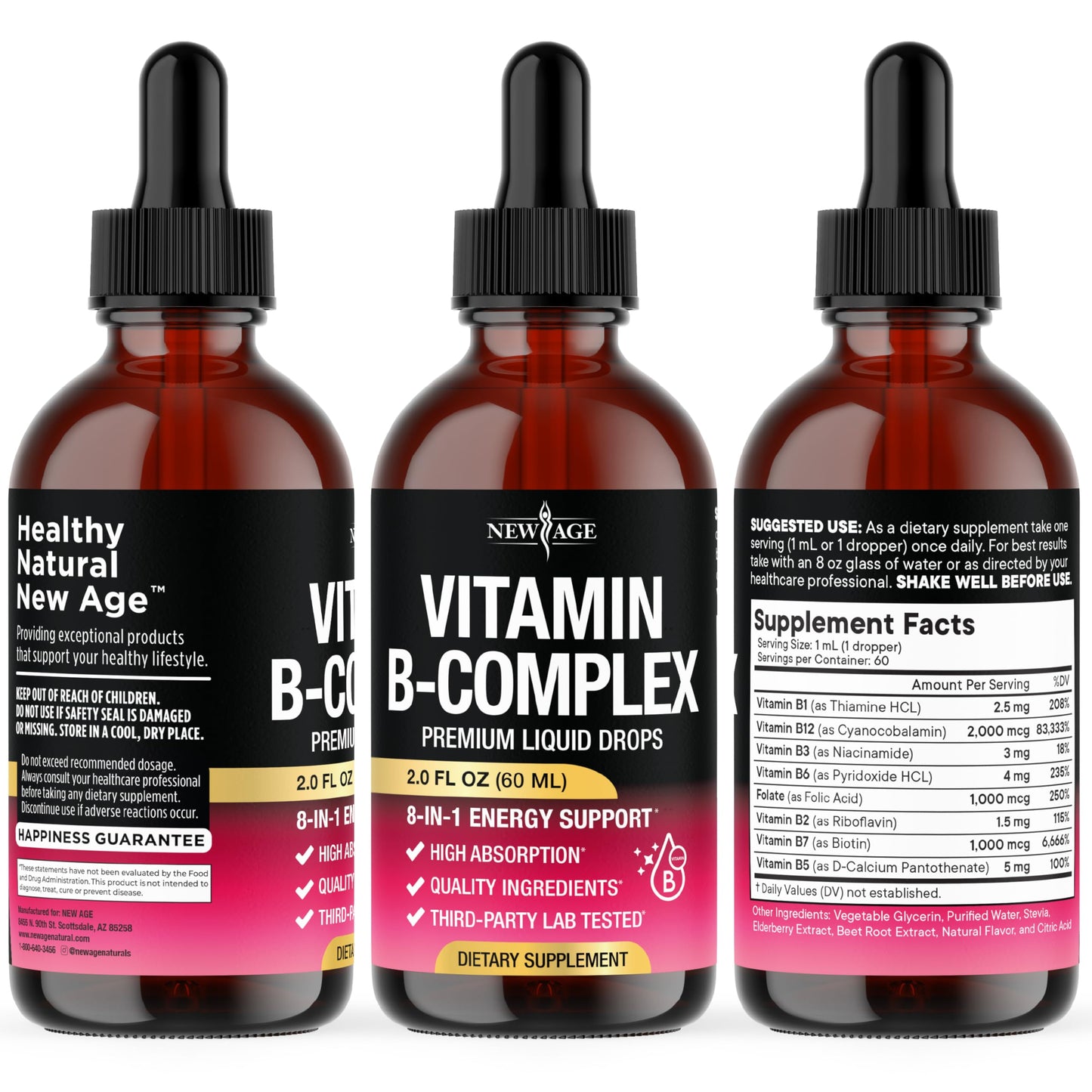 Side profile of New Age Vitamin B complex bottle