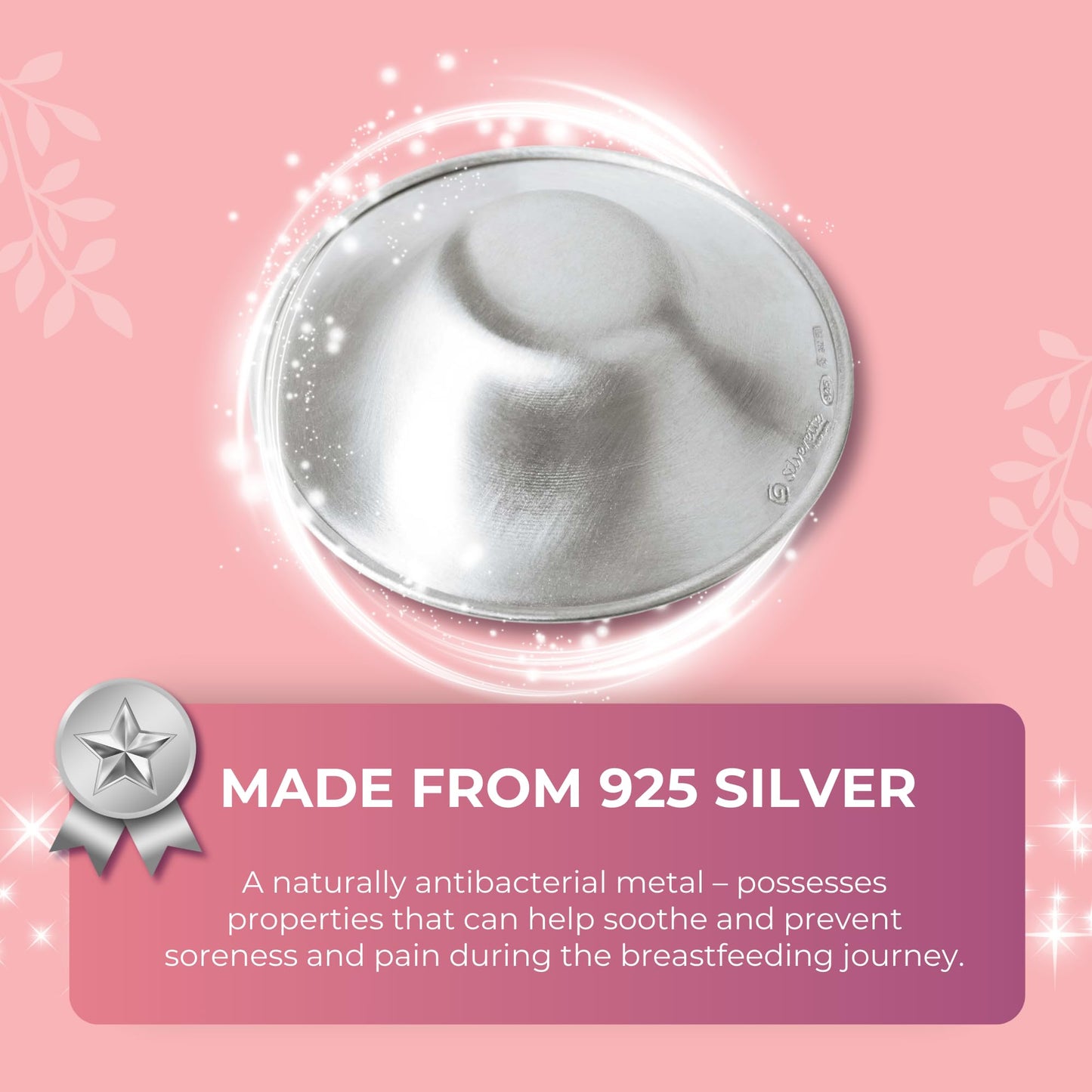 Close up of pure silver Silverette nursing cups
