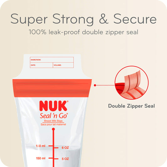 NUK breast milk storage bags double zipper seal detail