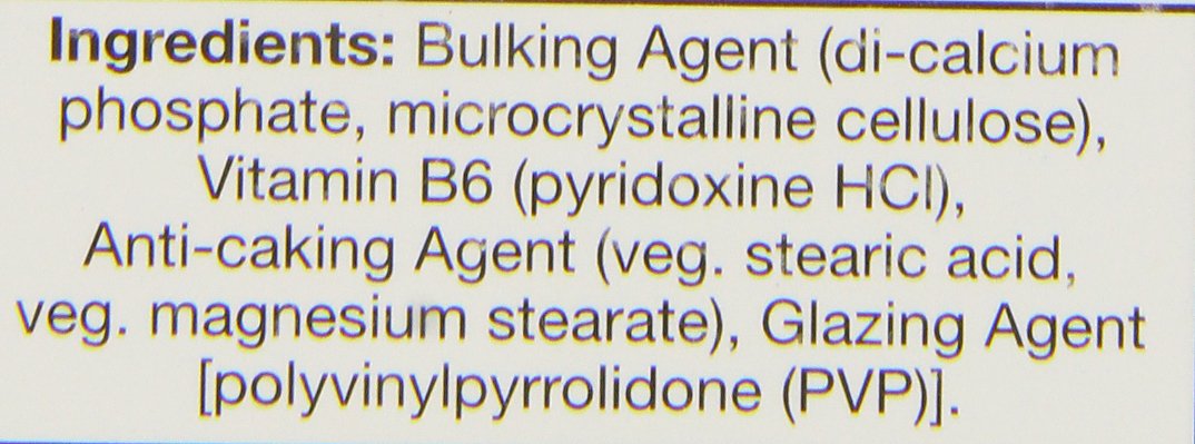 HealthAid Vitamin B6 bottle side panel showing clean ingredients list